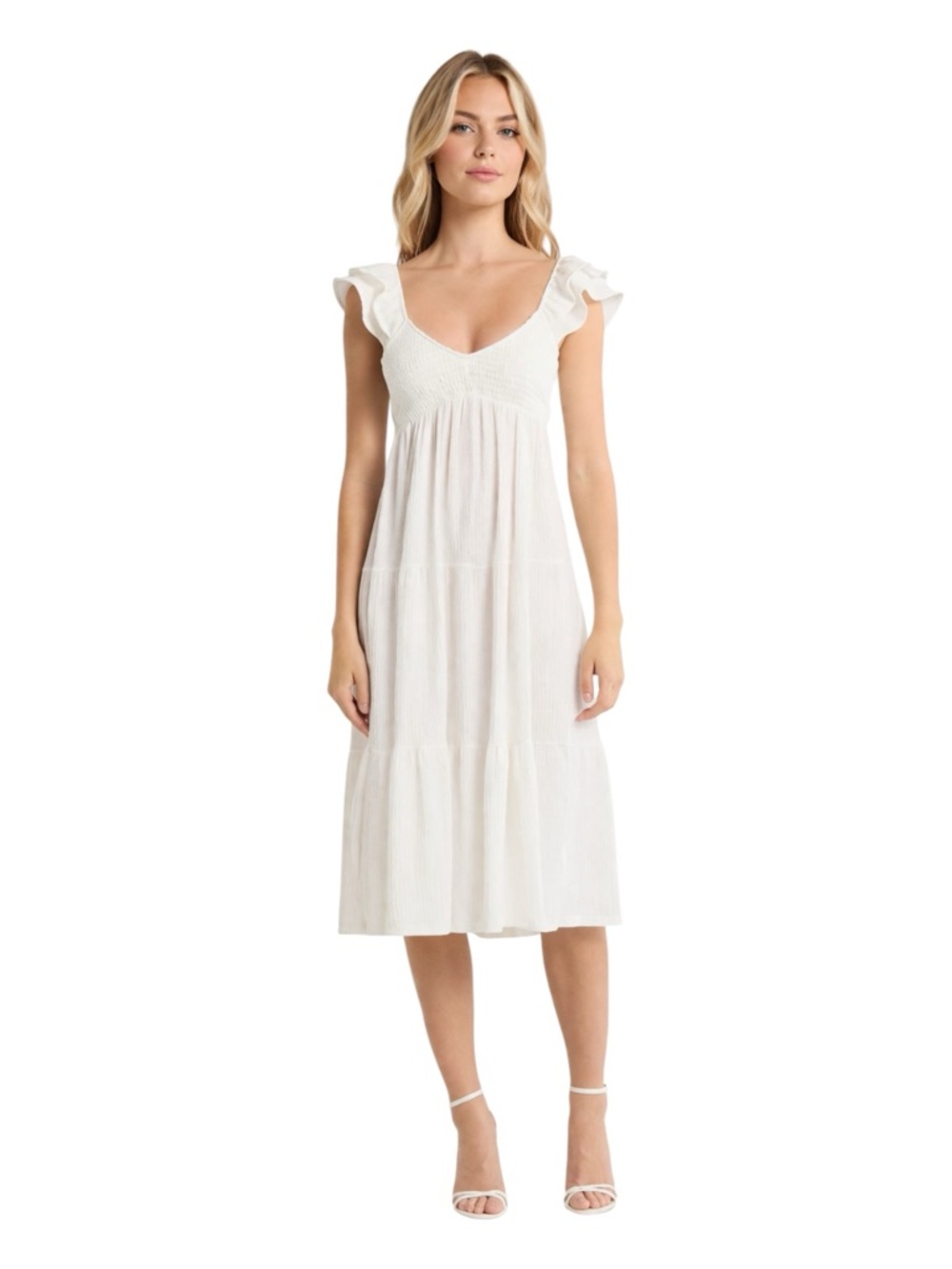 NWT Madden Girl Ivory Ruffled Cap-Sleeve Midi Dress